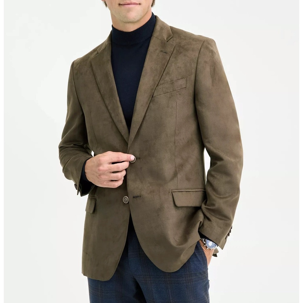 Nautica Mens Modern fit Faux-Suede Sport Coat Blazer 44S Olive Green